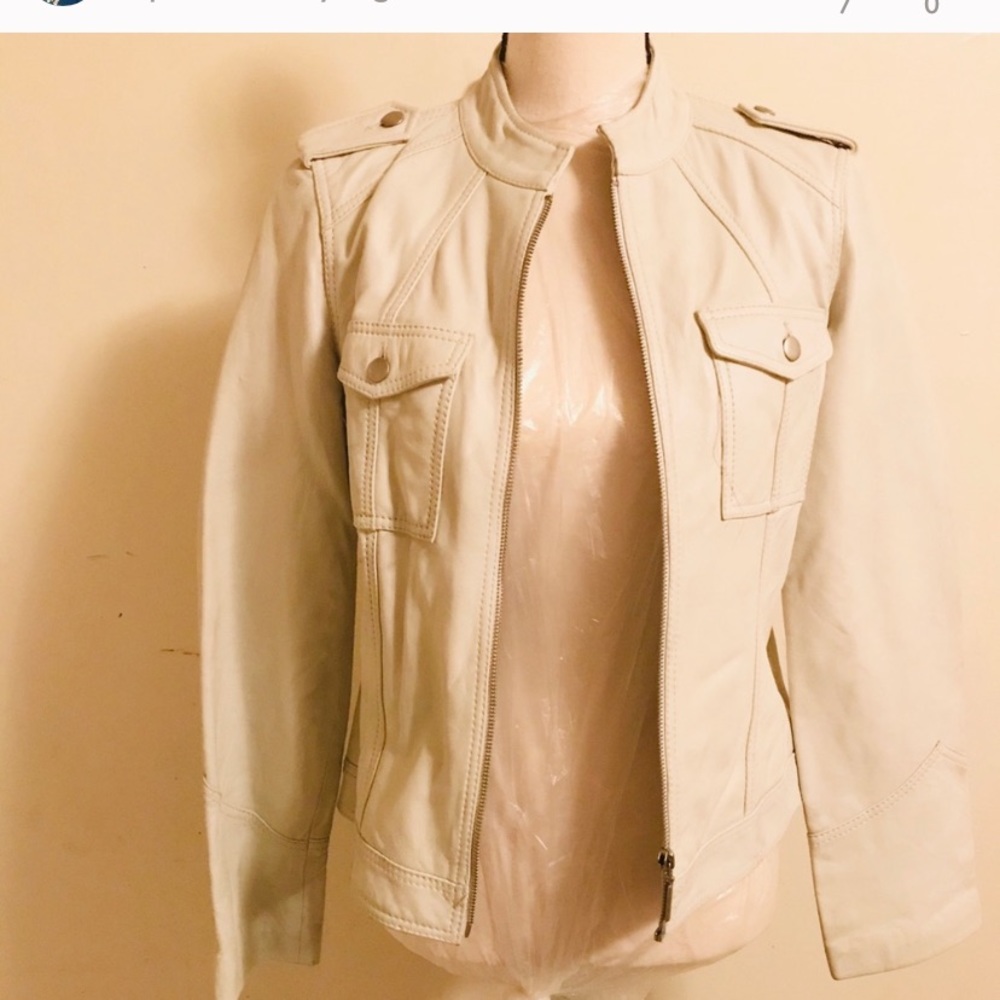 Winter white leather women’s jacket **ON HOLD**